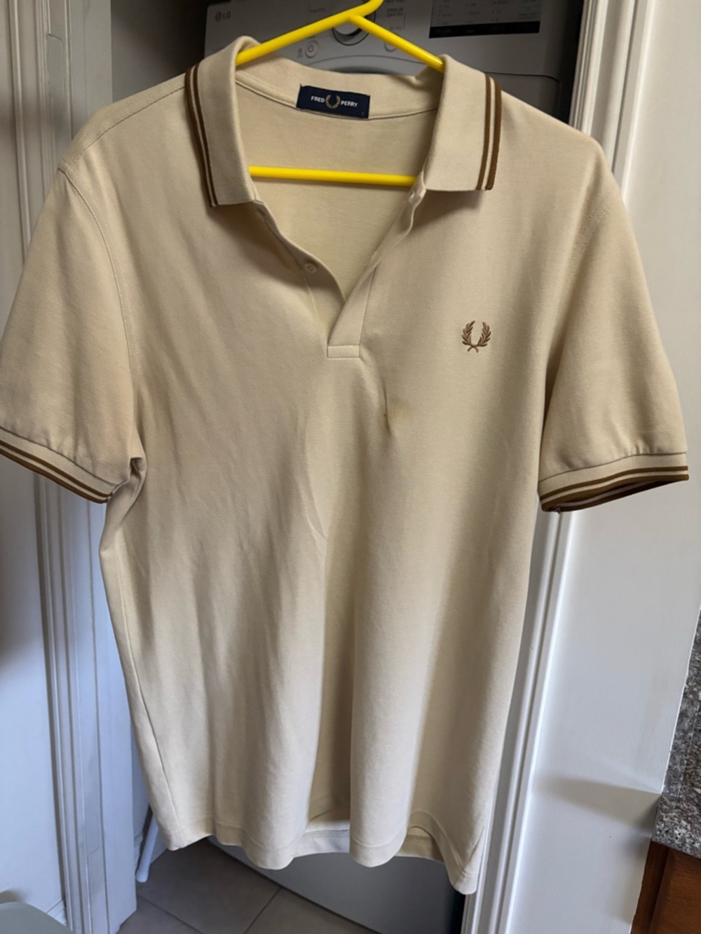 Fred Perry Men’s Cream Polo with Brown Trim